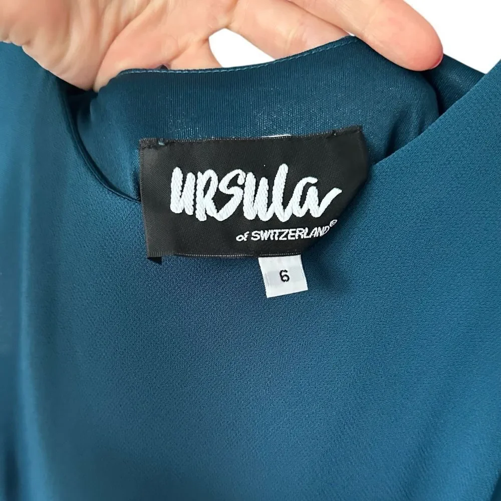 Ursula Of Switzerland Teal Blue Sleeveless Rhinestone Ruffle Hem Dress - Picture 8 of 9